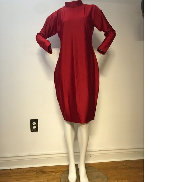 Libian PLUS SIZE Red Stretchy Shiny Bodycon Dress  Mock Neck Long Sleeve NWOT - Picture 3 of 6